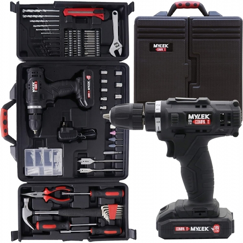 MYLEK DIY 130 Piece DIY Home Kit and Cordless Drill